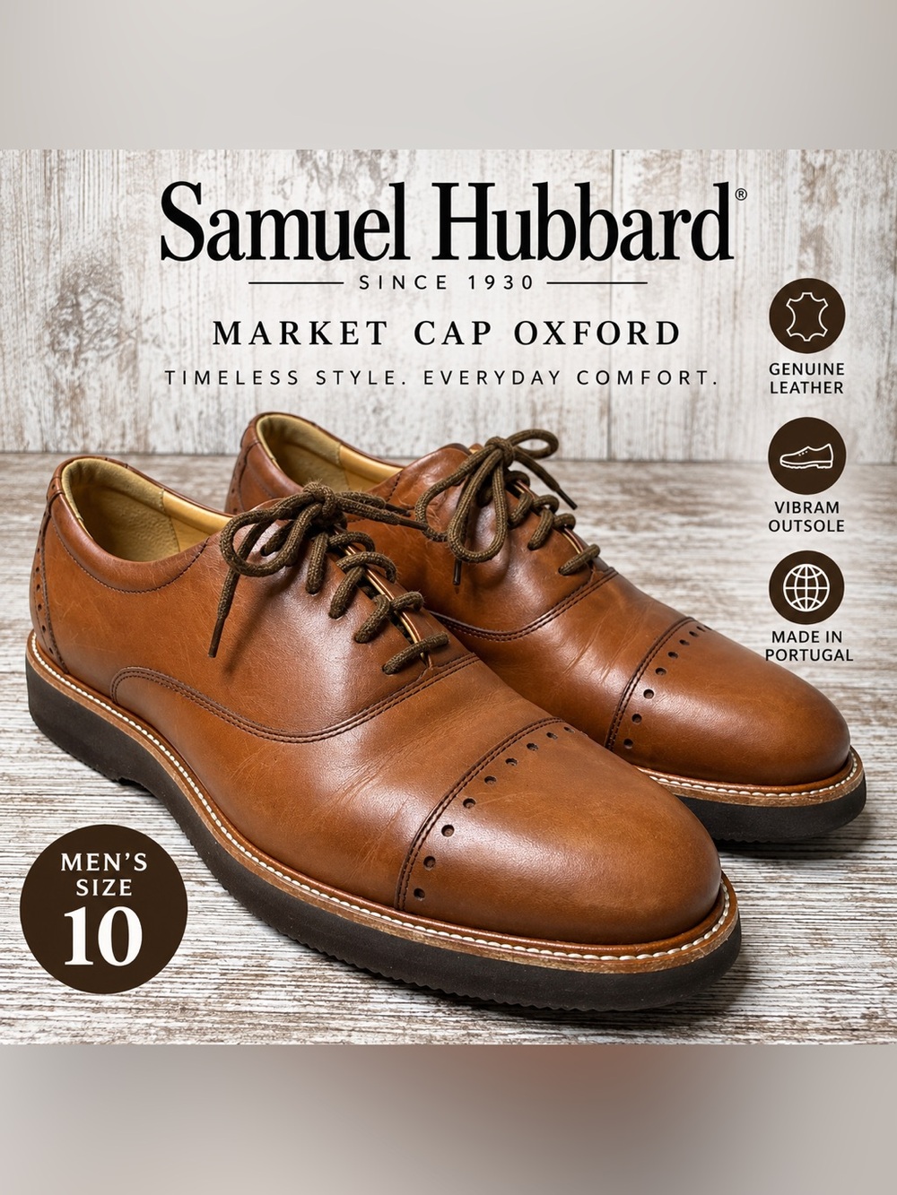 Samuel Hubbard Market Cap Oxford Brown Leather Shoes Men’s Size 10 Vibram